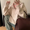 Double Zipper Turn-Down Collar Knitted Cardigan coat for women chic Thickened Loose lapel sweater jackets 26D5571