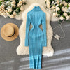 Autumn Winter Twist Women's Wrap Knitted Dresses Long Sleeve Sheath Knitwear Office Bodycon Dress Female