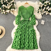 European Court Style Dress for Women A Design Sense Tassel V-neck Slim Fit Long High-temperature Pleated Flared Sleeve
