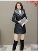 Womens Leather Windbreaker Plus Velvet Thick PU Leather Cotton Coat Long Suit Collar Large Size Warm Leather Jackets