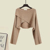 Spring Autumn Dress Matching Set Women's Vintage Short Knitted Sweater Suspended Skirt Two Piece Female Clothing Suit