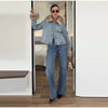 Furry Trim Cropped Denim Jacket Single Breasted Long‑Sleeve Winter Women Warm Outerwear Versatile Lady Casual Jean Coat