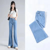 Loycell Sky Blue Ice Silk Boot Cut Pants Summer Casual High Waist Slim Simple Versatile Micro Flared Women's Jeans