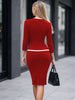 Womens Elegant Colorblock Patchwork Faux Work Office Knee Length 2/3 Sleeve Business Casual Party Pencil Bodycon Sheath Dress