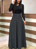 Polka Dot Print Medium Stretch Maxi Dress, Women's Plus High Waist Elegant Long Dress