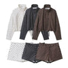 Polka Dot Shorts Sets For Women Outfits Long Sleeve Zipper Turtleneck Jacket Coat Spring Woman Elegant 2 Piece Set