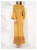 Maxi Dress Women High Neck Long Sleeves Stitching Tassel Hem Solid Color Dresses Female Party Clothing 2DB1143