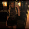 Sexy Lace See Through Party Dress Women Slim Fly Sleeve O-neck Evening Solid Dresses Female Patchwork Pleated Robe Lady