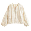 Women O Neck Long Sleeve Embroidery Jacket Front Zipper Loose Crop Outerwear Lady Commuting Casual Outfits
