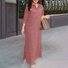 Women's Vintage Maxi Shirt Dress Spring 3/4 Sleeve Lapel Neck Slit Hem Long Dresses Loose Casual Solid Robes Femme
