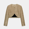 Tweed Style Metallic Thread Jacket Gold Cropped Length Chic Elegant Long Sleeve Autumn Women Outerwear Party Jacket