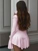 Women's Elegant Casual Dress Spring Deep V Neck Flared Sleeve Ruffled Lace Pleated Short Dress