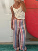Colorful Striped Wide Leg Trousers Women Bohemian High Waist Multi-color Panelled Slim Straight Pants Lady Beachwear