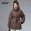 Women Winter Belted Jacket Elegant Stand Collar Windproof Puffer Coat Cotton Padded Thick Warm Snow Parkas Overcoat куртка