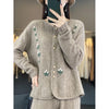 Autumn Winter Round Neck Embroidery Comfortable Ladies Sweater Coat Elegant Women Knitted Cardigan Sweater Jacket