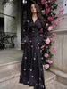 Elegant Printed Satin Long Dress Women Slim Lace Up V-neck Full Sleeve Pleat Dresses Autumn Lady Party Evening Robes