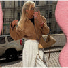 Brown Retro Suede Lapel Zippered Short Jackets Women's Casual Full Sleeves Pocket Loose Coats Spring Daily Commute Outwear