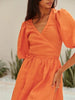 100% Cotton V-neck Waist Cinched Dress Unique Lantern Sleeve Sexy Slit Long Skirt Women's Casual Dresses