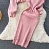 Winter Women Knitted Sets Breading Long Sleeve Pearl Sweater+Knitted Camis Dress Sets Sweater Suits