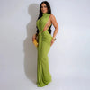 Women O-neck High Split Ruched Stacked Bodycon Midi Maxi Dress Evening Party Club Vestidos Sexy Chic Long Dresses