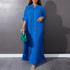 Autumn and Winter Women's Loose Round Neck Single Breasted Pleated Temperament Obese Women's Long Sleeved Dress