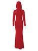 High Street Red Christma Hooded Long Sleeve Maxi Dress for Woman Slim Solid Bodycon Party Vestidos Elegant Autumn Dresses