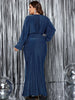 Plus Size V-Neck Long Sleeve Mermaid Hem Dress Women Autumn Evening Party Glitter High Waist Bodycon Long Dress