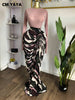 Women Tie Dye Print Mesh Patchwork Ruched Bodycon Maxi Long Dress Spring Evening Education Vacation Prom Dresses