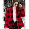 Women Plush Coat Jackets Plaid Print Outerwear Thick Warm Single Breasted Turn Down Collar Overcoat Office Lady Autumn Winter