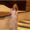 Elegant Ruffle Women's Long Dresses V Neck Half Sleeve Button Waist Cinching Pleated Dress Spring Lady Party Robes