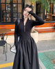 Black Long Dresses for Women Korean Simple High Waist Zipper-Up Turtleneck A-Line Dress Ladies French Style High Street Vestidos