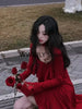 Spring Women Elegant Long Slevee Midi Dress Female Red Square Collar Ruffle Party Dress Christmas Irregular Prom Dress