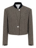 Retro Herringbone Pattern Gold Button Short Suit Jacket Chic Stand Up Collar Single Breasted Coat Simple Autumn Daily Wear