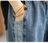 High waisted Women's Jeans Spring Autumn Loose Splicing Elastic waist Harem pants Women Casual Denim Nine points Pants