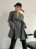 Contrast Color Ribbon Blazer Women's Notched Collar Loose Single Button Long Sleeves Split Suit Jacket