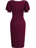 Women Elegant Cutout V-Neck Puff Sleeve Vintage Slim Work Office Cocktail Party Business Sheath Bodycon Pencil Dress