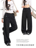 Detachable Skirt Panel Striped Suit Pants Women Turn Up Cuff Tie Waist Straight Wide Leg Trousers Loose Casual Streetwear Pants