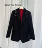 Woman Black Strass Rhinestone Decoration Long Sleeved Blazer Single Breasted Two Buttons Suit Tops 2025FW