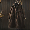Women Vintage Hooded Button Parkas Plus Cotton Winter Coats Solid Color Patchwork Pockets Warm Long Parkas