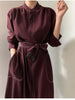 Spring Autumn Single Breasted Women's Shirt Dresses Sashes Stand Collar Korean Casual Straight Dress Female