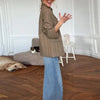 Diagonal Buckle Stand Collar Loane Taupe Asymmetrical Plaid Blazers Spring Casual Coats Vintage Woman's Outerwear Clothing