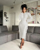 Women Long Sleeve Tassel Bodycon Midi Knit Straight Maxi Dress Autumn Winter O-neck Sweater Vestidos Dresses