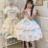 Y2K Sweet Lolita Jks Strap Dress Women Solid Ruffle Lace Bow Patchwork Kawaii Princess Ball Gown Knee-Length Elegant Party