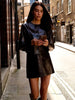 PU Leather Women Coat Skirt Suits Button Long Sleeve Lapel Female Jacket Sets Autumn Bodycon Mini Skirts 2 Pieces Outfits