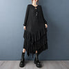 Irregular Black Vintage Pleated Dresses For Women Loose Casual Long Sleeve Midi Dress Clothing Spring Autumn