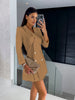 Women Fall Pleated Blazer Dress Double Breasted Long Sleeve Lapel Mini Suit Dress