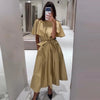 Lapel Cape Sleeve Lace Up Long Sleeve Women Elegant Epaulet Oversized Waist Cinching Pleated Shirt Dresses Chic Ladies Partywear