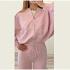 Solid Color Jacket Flared Trousers Woman Set Round Neck Zipper Jackets High Waist Long Pants Casual Versatile Women's Sets