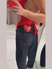 Heart Print Contrast Women Denim Two Piece Set Lapel Waist Cinched Cropped Jacket Wide Leg Jeans Outfit Woman Matching Set