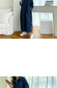 Korean Style Women's Dark Blue Solid Color Spliced Long Sleeve Turn-down Collar Loose Ankle Length Jean Dress